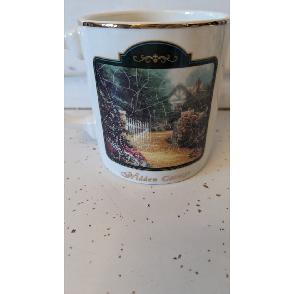 Everett's Cottage Thomas Kinkade Painter of Light Gold Trim Coffee Tea Mug Cup